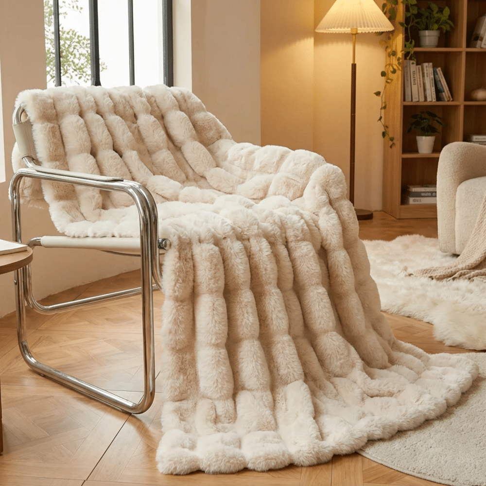Lunetta Home Deken / Plaid Fake Fur ( Bont ) Bubble Beige 150x200 cm Zachte Kwaliteit