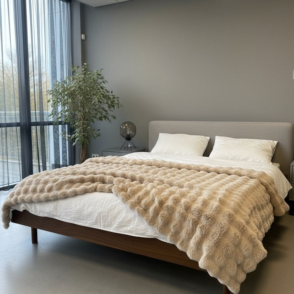 Lunetta Home Deken / Plaid Fake Fur ( Bont ) Bubble Beige 150x200 cm Zachte Kwaliteit