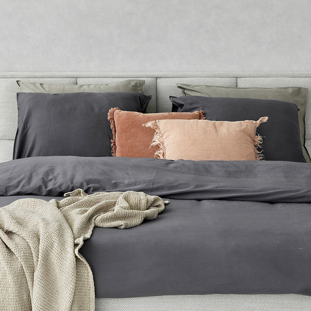 Dreamers Den Kussenslopen set 100% Gewassen Katoensatijn Donkergrijs 2x 60x70cm