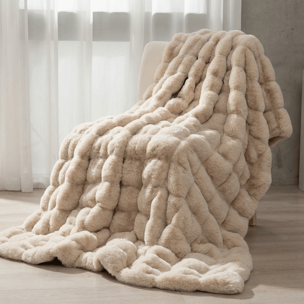 Lunetta Home Deken / Plaid Fake Fur ( Bont ) Bubble Beige 150x200 cm Zachte Kwaliteit