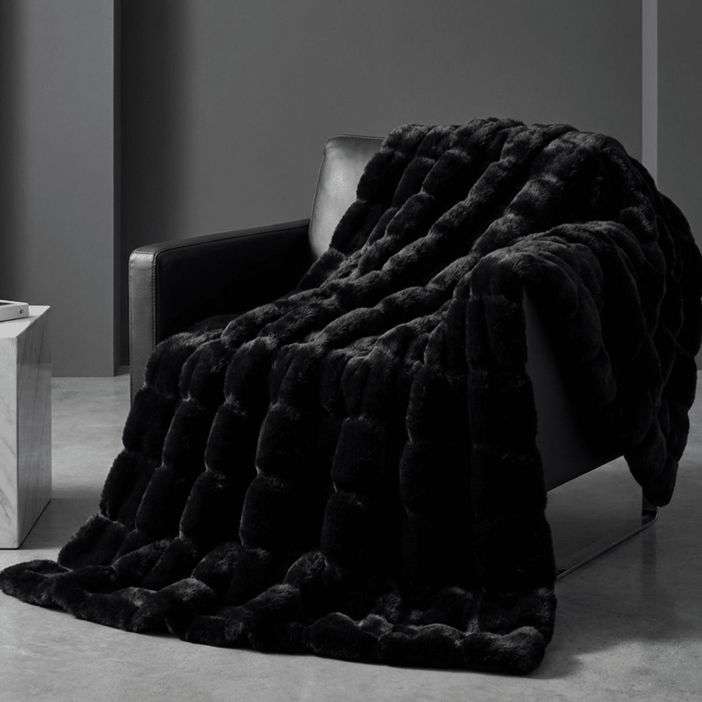 Lunetta Home Deken / Plaid Fake Fur ( Bont ) Bubble Antraciet 150x200 cm Zachte Kwaliteit