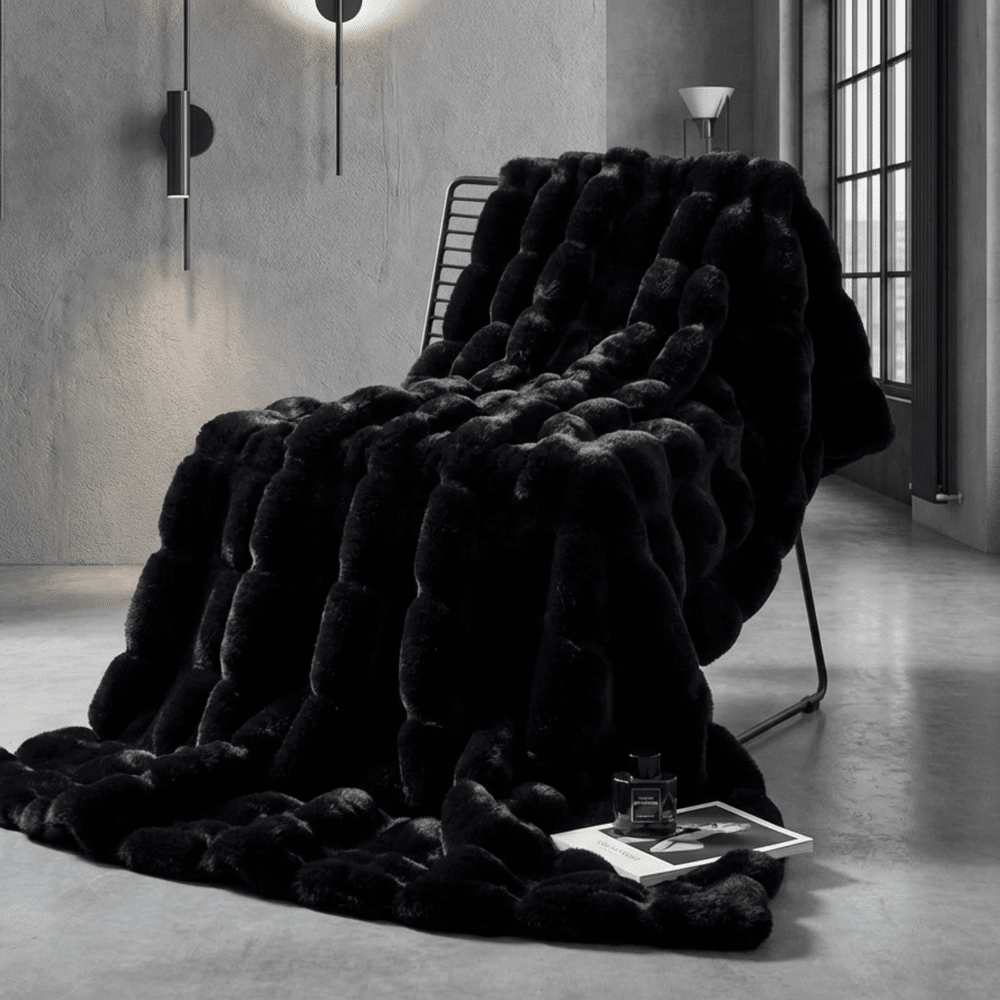 Lunetta Home Deken / Plaid Fake Fur ( Bont ) Bubble Antraciet 150x200 cm Zachte Kwaliteit