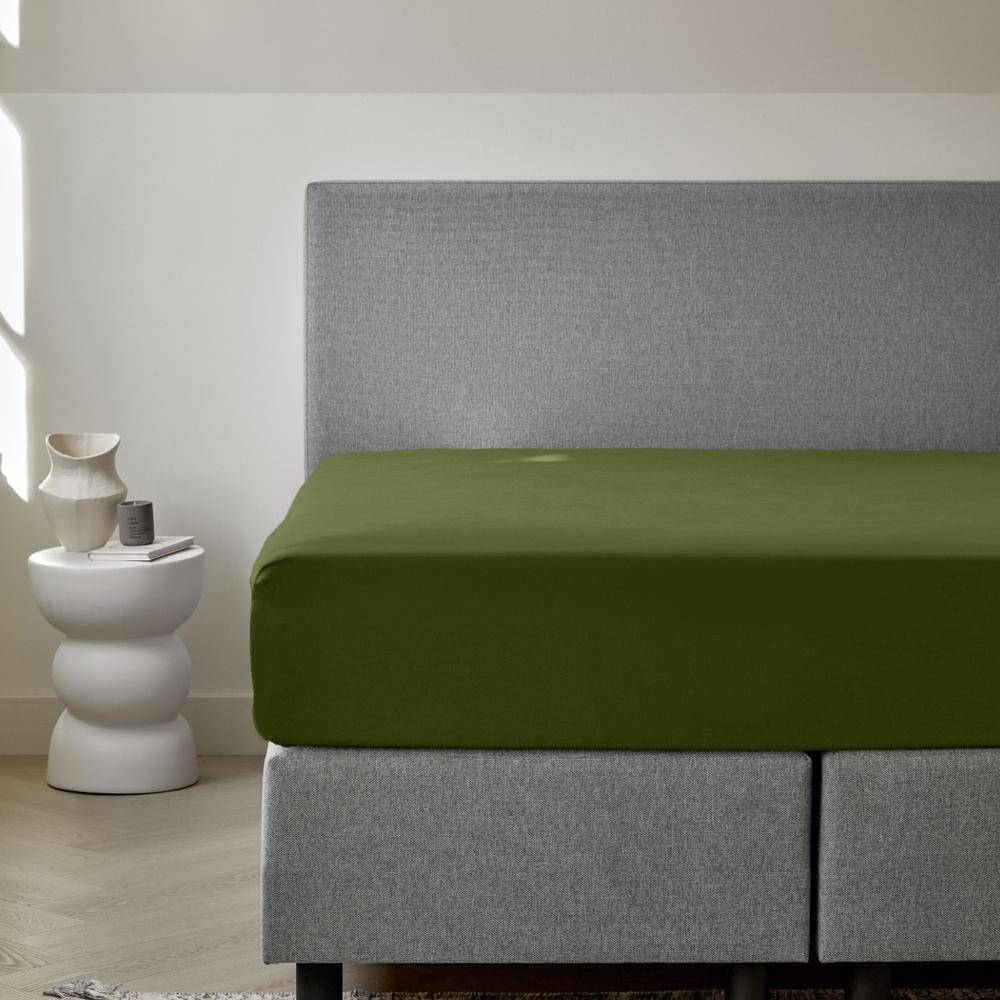 Dreamers Den Premium Jersey Elastan Hoeslaken Biologisch Katoen Olijfgroen