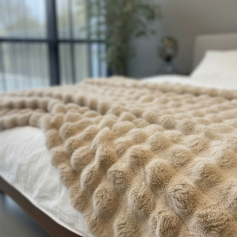 Lunetta Home Deken / Plaid Fake Fur ( Bont ) Bubble Beige 150x200 cm Zachte Kwaliteit